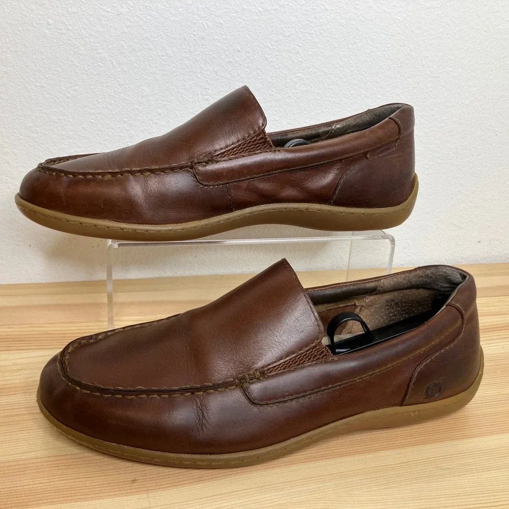 Born Allan Leather Slip On Driving Loafers Men 10.5 Brown Moc Toe Shoes Business